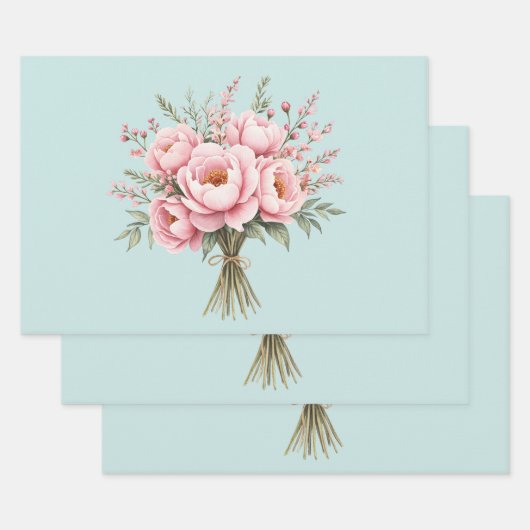 可愛らしいピンクの芍薬の花束 ラッピングペーパーシート (セット)