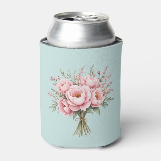 可愛らしいピンクの芍薬の花束 缶クーラー (缶正面)