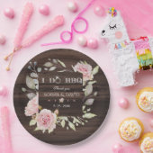 可愛らしいピンクの花のウッド I DO BBQ ペーパープレート (パーティー)