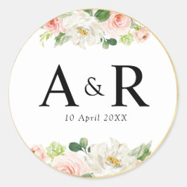 可愛らしいピンクの赤面結婚フローラのステッカー ラウンドシール