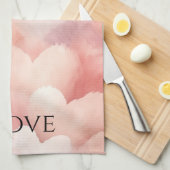 可愛らしいピンクの頬染めハートラブ キッチンタオル (四つ折り)