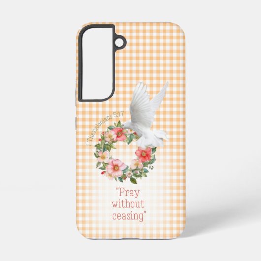 可愛らしいピーチチェックのバラのリースと白い鳩の信仰 SAMSUNG GALAXYケース (裏面)
