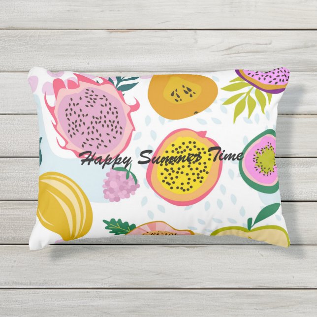 可愛らしいフルーツ柄と文字脚本かわいい アウトドアクッション (正面)