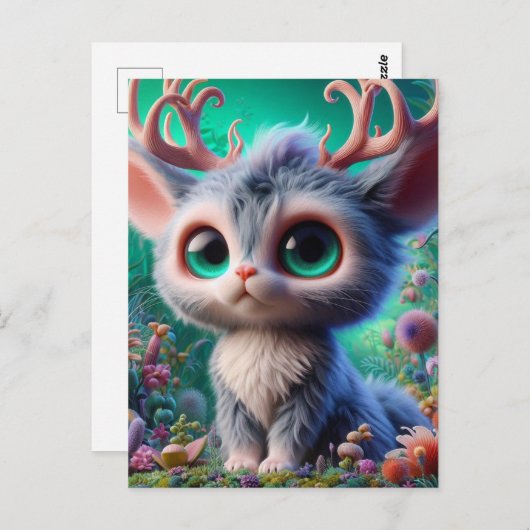 可愛らしいフワフワのジャッカロープの生き物 ポストカード (正面/裏面)