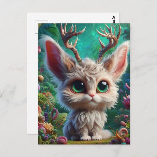 可愛らしいフワフワのジャッカロープ ポストカード (正面/裏面)