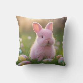 可愛らしいフワフワのピンクバニー&イースターエッグ クッション