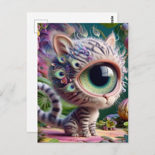 可愛らしいフワフワのワンアイドニット ポストカード (正面/裏面)