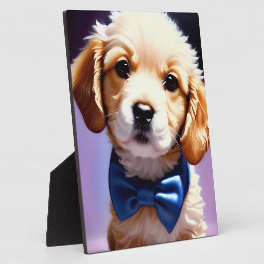 可愛らしいフワフワの子犬wかわいいブルーボウタイポートレート フォトプラーク (側面)