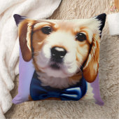 可愛らしいフワフワの子犬w可愛いブルーボウタイ クッション (ブランケット)