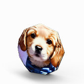 可愛らしいフワフワの子犬w可愛いブルーボウタイ フォトブロック (右)