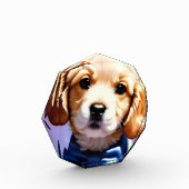 可愛らしいフワフワの子犬w可愛いブルーボウタイ フォトブロック (左)