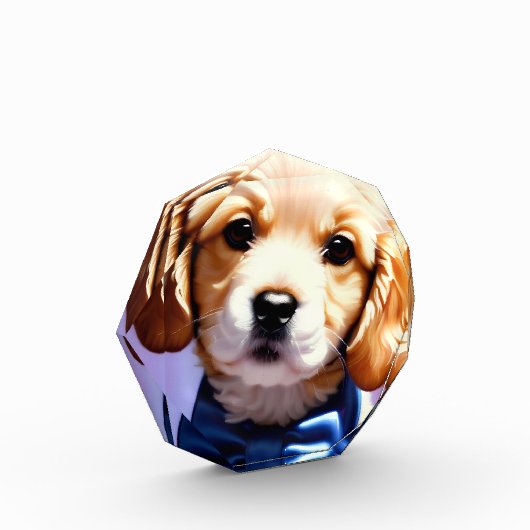 可愛らしいフワフワの子犬w可愛いブルーボウタイ フォトブロック (左)