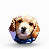 可愛らしいフワフワの子犬w可愛いブルーボウタイ フォトブロック (正面)