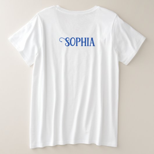 可愛らしいフワフワの子犬w可愛いブルーボウタイ プラスサイズTシャツ (デザイン裏面)