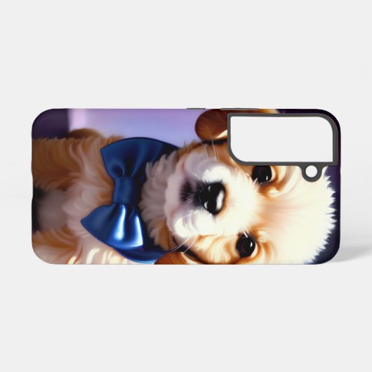 可愛らしいフワフワの子犬w可愛いブルーボウタイ samsung galaxyケース (裏面横)