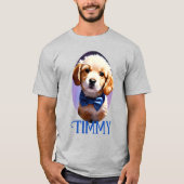 可愛らしいフワフワの子犬w可愛いブルーボウタイ tシャツ (正面)