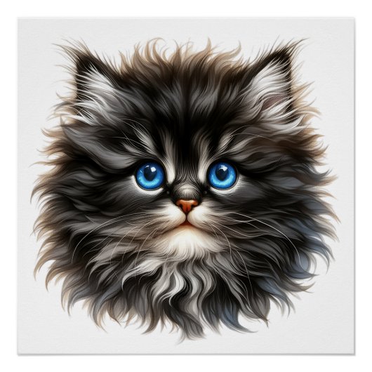 可愛らしいフワフワの子猫(青い目) ポスター (正面)