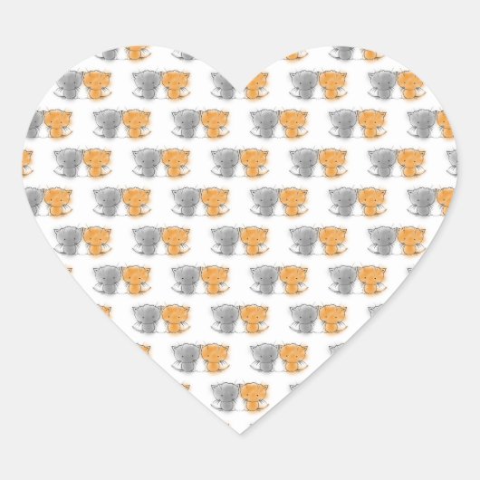 可愛らしいフワフワ子猫イラストレーションキャットアート ハートシール (正面)