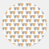 可愛らしいフワフワ子猫イラストレーションキャットアート ラウンドシール (正面)