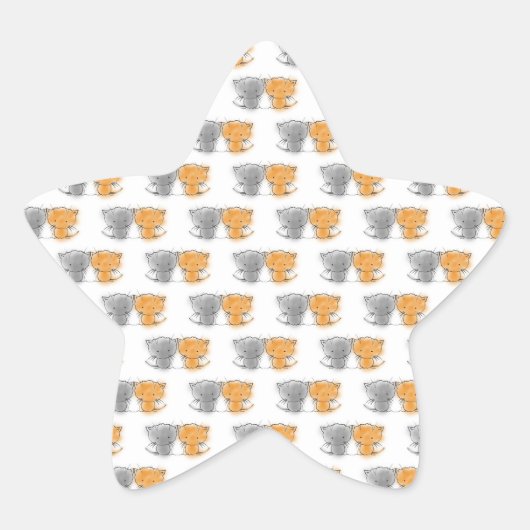 可愛らしいフワフワ子猫イラストレーションキャットアート 星シール (正面)