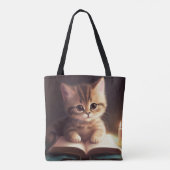 可愛らしいフワフワ読の子猫の本 トートバッグ (裏面)