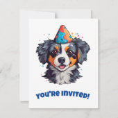 可愛らしいプリント可能な犬を誕生日帽子で!-'ღ´- シーズンカード (正面)