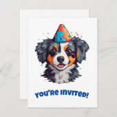 可愛らしいプリント可能な犬を誕生日帽子で!-'ღ´- シーズンカード (正面/裏面)