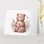 可愛らしいママのクマに赤ちゃん カード (黄色い花)