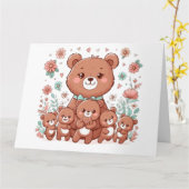 可愛らしいママは5匹の子を産む カード (黄色い花)