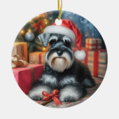 可愛らしいミニチュアシュナウザードッグクリスマス セラミックオーナメント (正面)