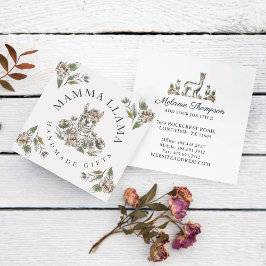 可愛らしいラマ水彩画フローラ スクエア名刺