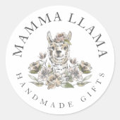 可愛らしいラマ水彩画フローラ ラウンドシール (正面)