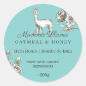 可愛らしいラマ水彩画フローラ ラウンドシール (正面)