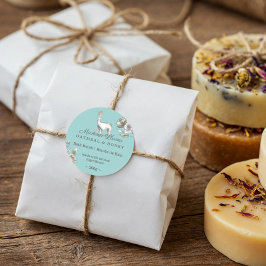 可愛らしいラマ水彩画フローラ ラウンドシール