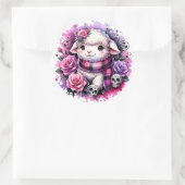 可愛らしいラムステッカー(スカルとバラ) ラウンドシール (バッグ)