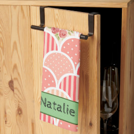 可愛らしいレトロな模様(ピンクモノグラムのl) キッチンタオル