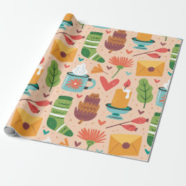 可愛らしいレトロ秋パターン水彩可愛いピンク ラッピングペーパー