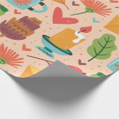 可愛らしいレトロ秋パターン水彩可愛いピンク ラッピングペーパー (角)