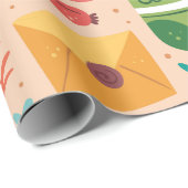 可愛らしいレトロ秋パターン水彩可愛いピンク ラッピングペーパー (ロールコーナー)