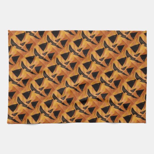 可愛らしい傾斜スマイルジャッキOランタンキッチンタオル キッチンタオル (横)