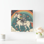 可愛らしい子供用時計レトロ宇宙テーマ スクエア壁時計 (ホーム)