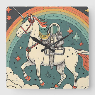 可愛らしい子供用時計レトロ宇宙テーマ スクエア壁時計