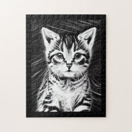 可愛らしい子猫の白黒ストライプ ジグソーパズル