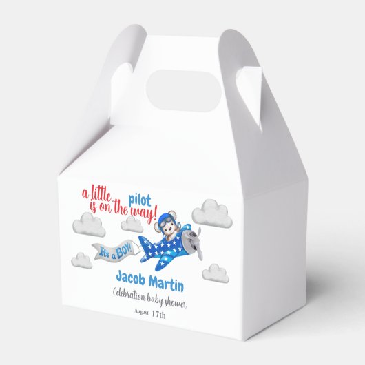 可愛らしい小さなテディベア飛行機の赤ちゃんシャワー フェイバーボックス (正面サイド)