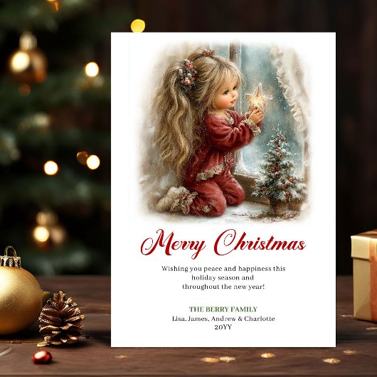 可愛らしい小さな女の子のクリスマスシーンカード シーズンカード