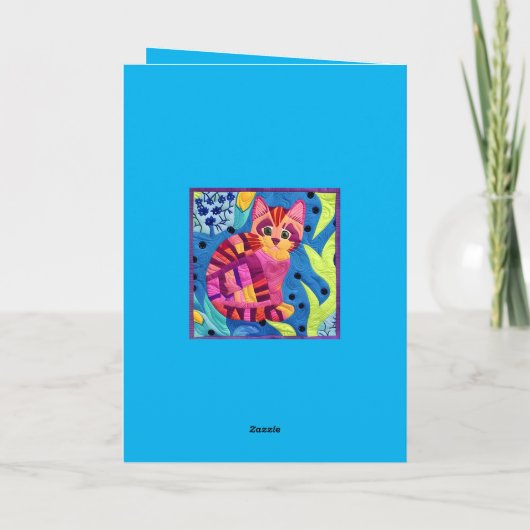 可愛らしい小さな子猫キルトのようなデザイン サンキューカード (裏面)