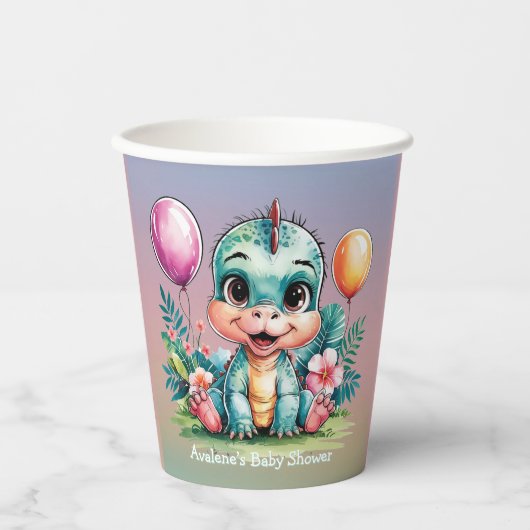 可愛らしい小さな恐竜の赤ちゃんシャワー紙カップ 紙コップ (正面)
