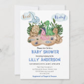 可愛らしい小さな恐竜パーティー!轟音！赤ちゃんシャワー 招待状 (正面)