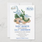 可愛らしい小さな恐竜パーティー!轟音!赤ちゃんシャワー 招待状 (正面)