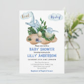 可愛らしい小さな恐竜パーティー!轟音!赤ちゃんシャワー 招待状 (スタンド正面)